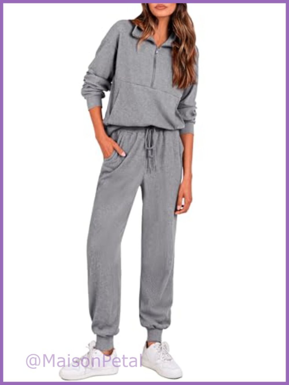 Ribbed Knit Matching Lounge Set Half Zip Jogger Tracksuit Women